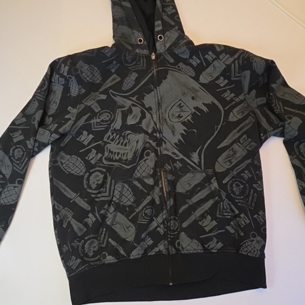Metal Mulisha Zip Up Hoodie Black Vintage Sweater W Skull & Grenades